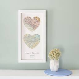 Wedding Anniversary Gift, Custom Map Gift For A Couple, Wall Art Decor, Two Hearts For Her - thumbnail 2