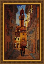 Handmade Framed Cross Stitch Italy Street Scene, Wall Decor - 18x27 cm - thumbnail 1