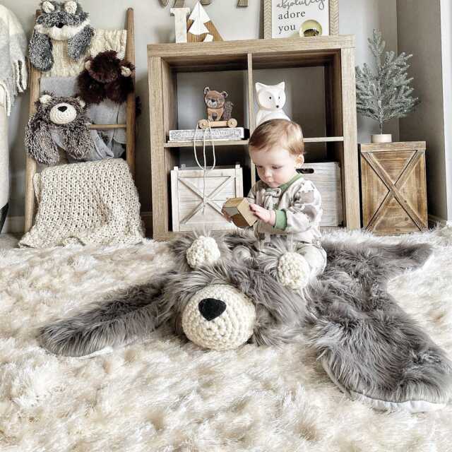 Gray Bear Rug in Faux Fur For Woodland Animal Nursery - image 1