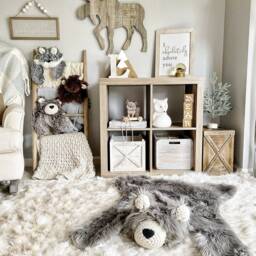 Gray Bear Rug in Faux Fur For Woodland Animal Nursery - thumbnail 2