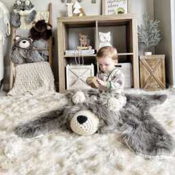 Gray Bear Rug in Faux Fur For Woodland Animal Nursery - thumbnail 1