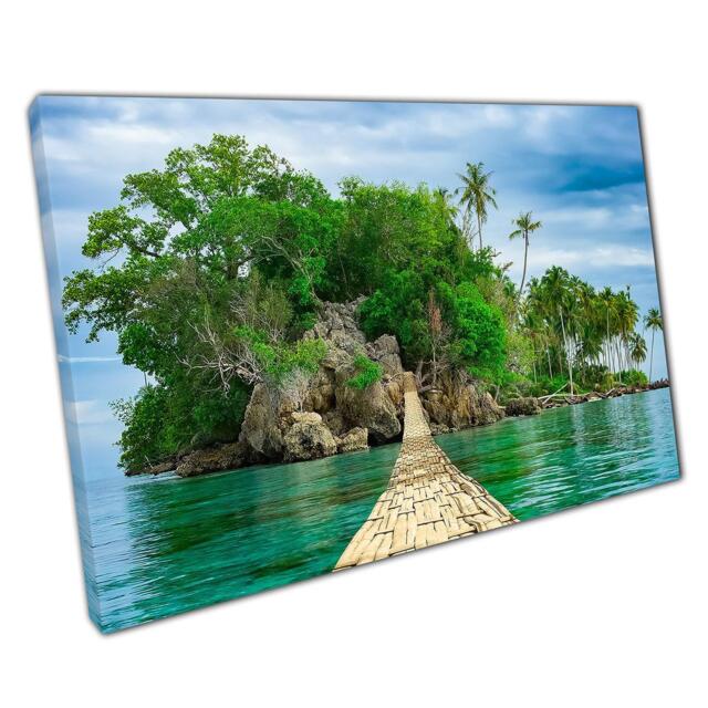 Tropical Island Paradise Bamboo Bridge Canvas Print Exotic Beach Landscape Wall Art For Home & Office - image 1