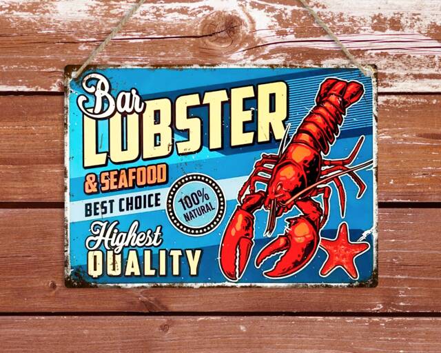 Retro Lobster Bar Metal Sign Vintage Kitchen Seafood Decor - image 1
