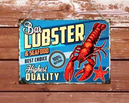Retro Lobster Bar Metal Sign Vintage Kitchen Seafood Decor - thumbnail 1