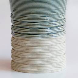 3D Printed Clay Shabbat Set, Emerald Weaving Kiddush Cup, Kokeshi Candlesticks - thumbnail 4