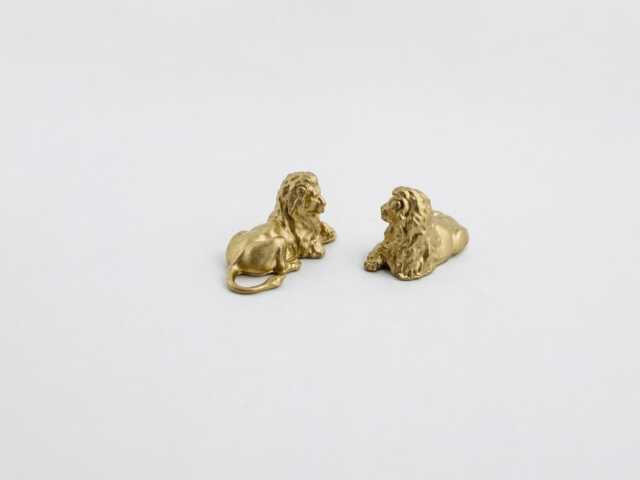 Laying Gold Lion Miniature, Tiny Animal Figurine, Dollhouse Decor, Diorama Accessory, Statue, Elegant, Painted Resin Ornament, Architecture - image 1