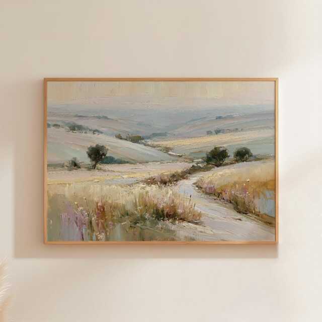 Pastel Field Poster, Soft Countryside Wall Art, Landscape Painting - image 1
