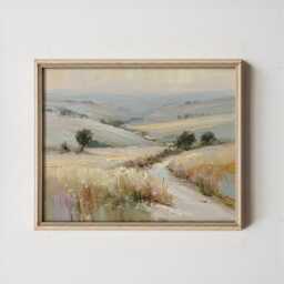 Pastel Field Poster, Soft Countryside Wall Art, Landscape Painting - thumbnail 4