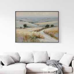 Pastel Field Poster, Soft Countryside Wall Art, Landscape Painting - thumbnail 2