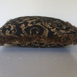 Large Black Gold Floral Leaf Throw Pillow With Fringe For Sofa Or Chair Handmade in Usa Rectangle Square - thumbnail 2