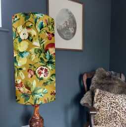 Fruta Fig Velvet Cylinder Lampshade, Extra Tall Summer Fruit Garden Velvet - thumbnail 1