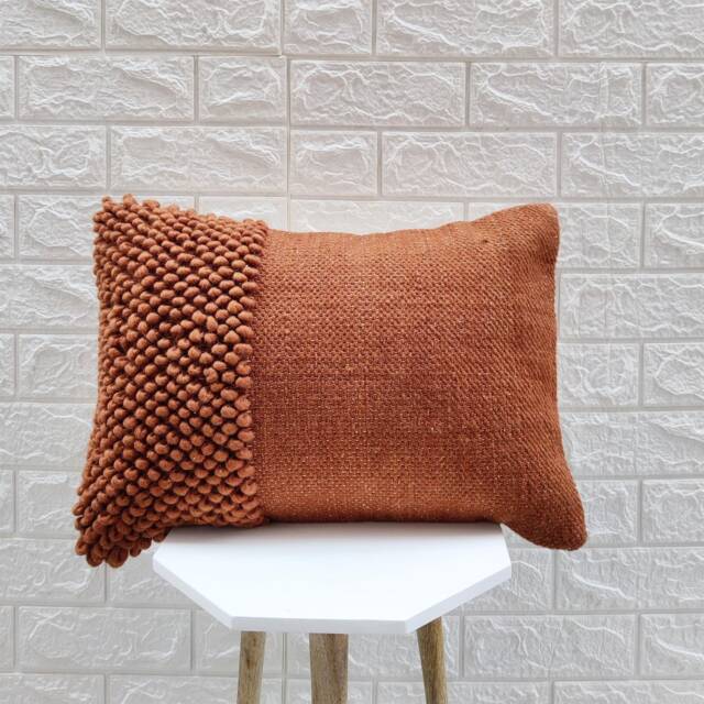 Deep Orange Rust Chunky Loops Hand Woven 100% Wool 12x20, 14x20, 16x16, 18x18 , 20x20 Inches Decorative Throw Pillow Cover - image 1
