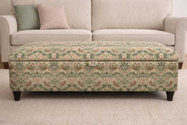 Footstool in William Morris Strawberry Thief Handmade Upholstered Storage Ottoman With Wooden Legs - image 1