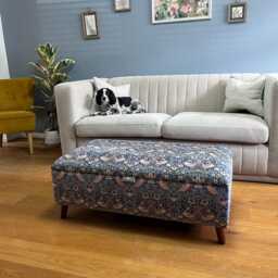 Footstool in William Morris Strawberry Thief Handmade Upholstered Storage Ottoman With Wooden Legs - thumbnail 3