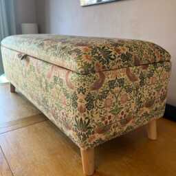 Footstool in William Morris Strawberry Thief Handmade Upholstered Storage Ottoman With Wooden Legs - thumbnail 2