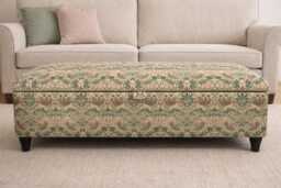 Footstool in William Morris Strawberry Thief Handmade Upholstered Storage Ottoman With Wooden Legs - thumbnail 1