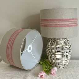 Linen Lampshade Or Ceiling Woven Red Stripes On Natural French Linen - thumbnail 3
