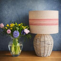 Linen Lampshade Or Ceiling Woven Red Stripes On Natural French Linen