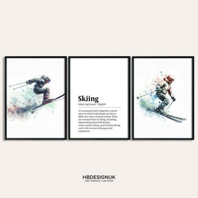 Skiing Posters Set - Of 3 Prints - Ski Gifts Watercolor St Anton, Morzine Wall Art Definition Print - image 1