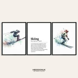 Skiing Posters Set - Of 3 Prints - Ski Gifts Watercolor St Anton, Morzine Wall Art Definition Print - thumbnail 1