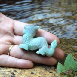 Unique Hand Carved, Light Lavender - Green Jadeite Jade - Grade A Pi-xiu Dragon Figurine - thumbnail 3