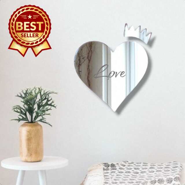 Heart With Crown Acrylic Mirror Wall Art - Bespoke Decor - image 1