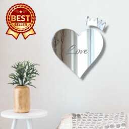 Heart With Crown Acrylic Mirror Wall Art - Bespoke Decor