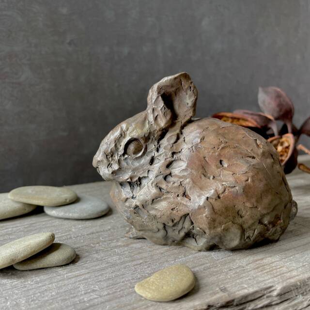 Bronze Bunny Sculpture Tawny Cottontail, Luxury Art Decor By Kindrie Grove - image 1