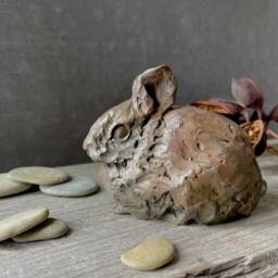 Bronze Bunny Sculpture Tawny Cottontail, Luxury Art Decor By Kindrie Grove