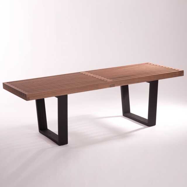 Walnut Slatted Bench Mid Century Modern Entryway Bench Or Coffee Table - image 1