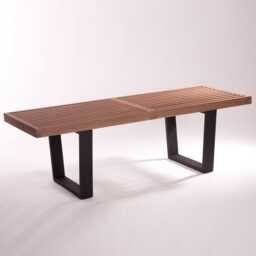 Walnut Slatted Bench Mid Century Modern Entryway Bench Or Coffee Table - thumbnail 1