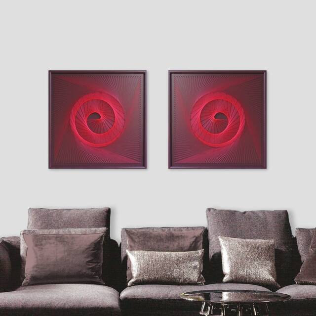 Burgundy Red Spiral String Art - Large 3D Neon Glow in The Dark Wall Decor - image 1