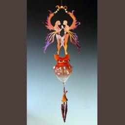 Same Sex Fairy Couple Sculpture - Obsidian Wind Chime, Love Potion Bottle - thumbnail 2