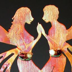 Same Sex Fairy Couple Sculpture - Obsidian Wind Chime, Love Potion Bottle - thumbnail 3