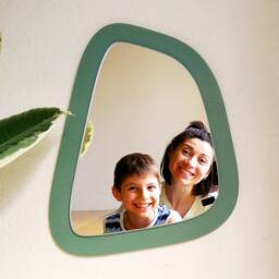 Green Small Wall Mirror, Sage Green Decor, Little Cute Minimalist Wood Frame Makeup Aesthetic Mirror - thumbnail 2