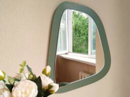 Green Small Wall Mirror, Sage Green Decor, Little Cute Minimalist Wood Frame Makeup Aesthetic Mirror
