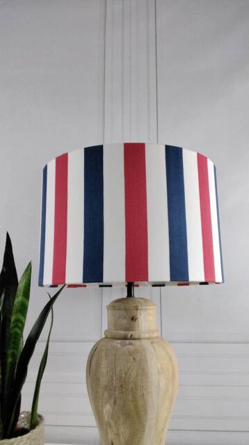 Red, White & Blue Striped Drum Lampshade, Nautical Style - image 1