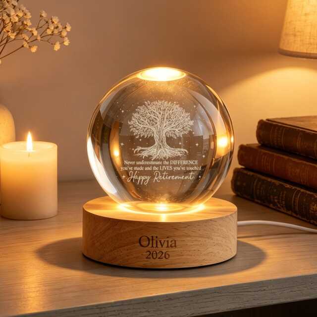 Happy Retirement Led Light, Personalized Crystal Ball Light Night, Custom Gift For Boss Coworker, Retired Her - image 1