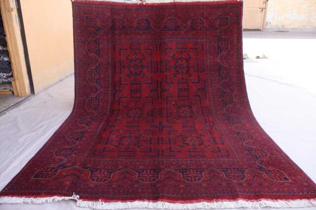 Red Bukhara Rug, Afghan Tribal Handmade Veg Dyes Wool Carpet, Turkmen Oriental Kitchen Rug For Bedroom, Vintage Area - image 1
