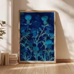 Scottish Thistle Wall Art, Linocut Style Print, Blue Botanical Poster, Floral Nature Decor, Scotland National Flower Art, Elegant Wall Art - thumbnail 3