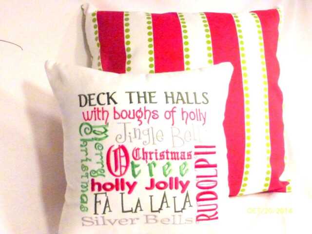 Red & Green Embroidered Christmas Subway Art Pillow - image 1