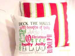 Red & Green Embroidered Christmas Subway Art Pillow - thumbnail 1