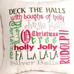 Red & Green Embroidered Christmas Subway Art Pillow - thumbnail 2