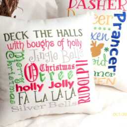 Red & Green Embroidered Christmas Subway Art Pillow - thumbnail 3
