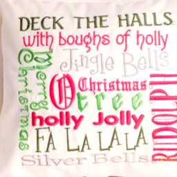 Red & Green Embroidered Christmas Subway Art Pillow - thumbnail 4