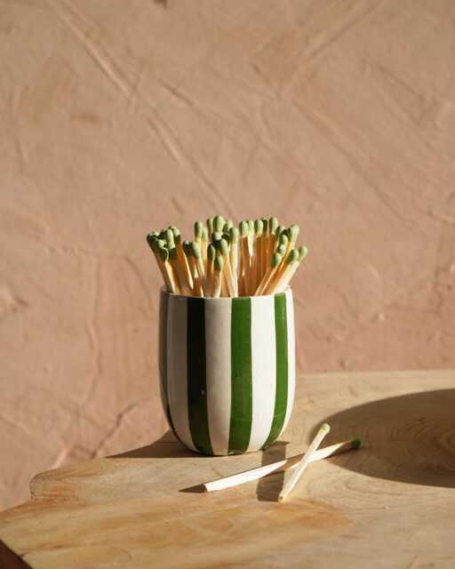 Mid-Season Sale Moroccan Handmade Striped Match Pot, Pottery, Holder, Coffee Cup, Tealight Holder - image 1