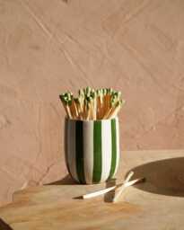 Mid-Season Sale Moroccan Handmade Striped Match Pot, Pottery, Holder, Coffee Cup, Tealight Holder - thumbnail 1