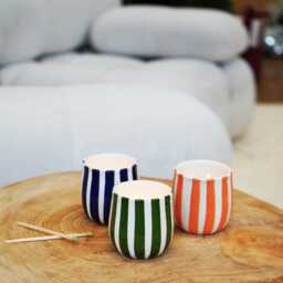 Mid-Season Sale Moroccan Handmade Striped Match Pot, Pottery, Holder, Coffee Cup, Tealight Holder - thumbnail 3