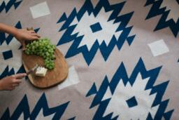 Southwestern Flatwoven Kilim Rug - Living Room Aesthetic Rugs 2x3 5x8 8x10 9x12 Trendy Low Pile Blue Beige Off White Turkish Aztec - thumbnail 1