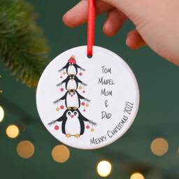 Personalised Penguin Family Christmas Ceramic Tree Decoration - thumbnail 1